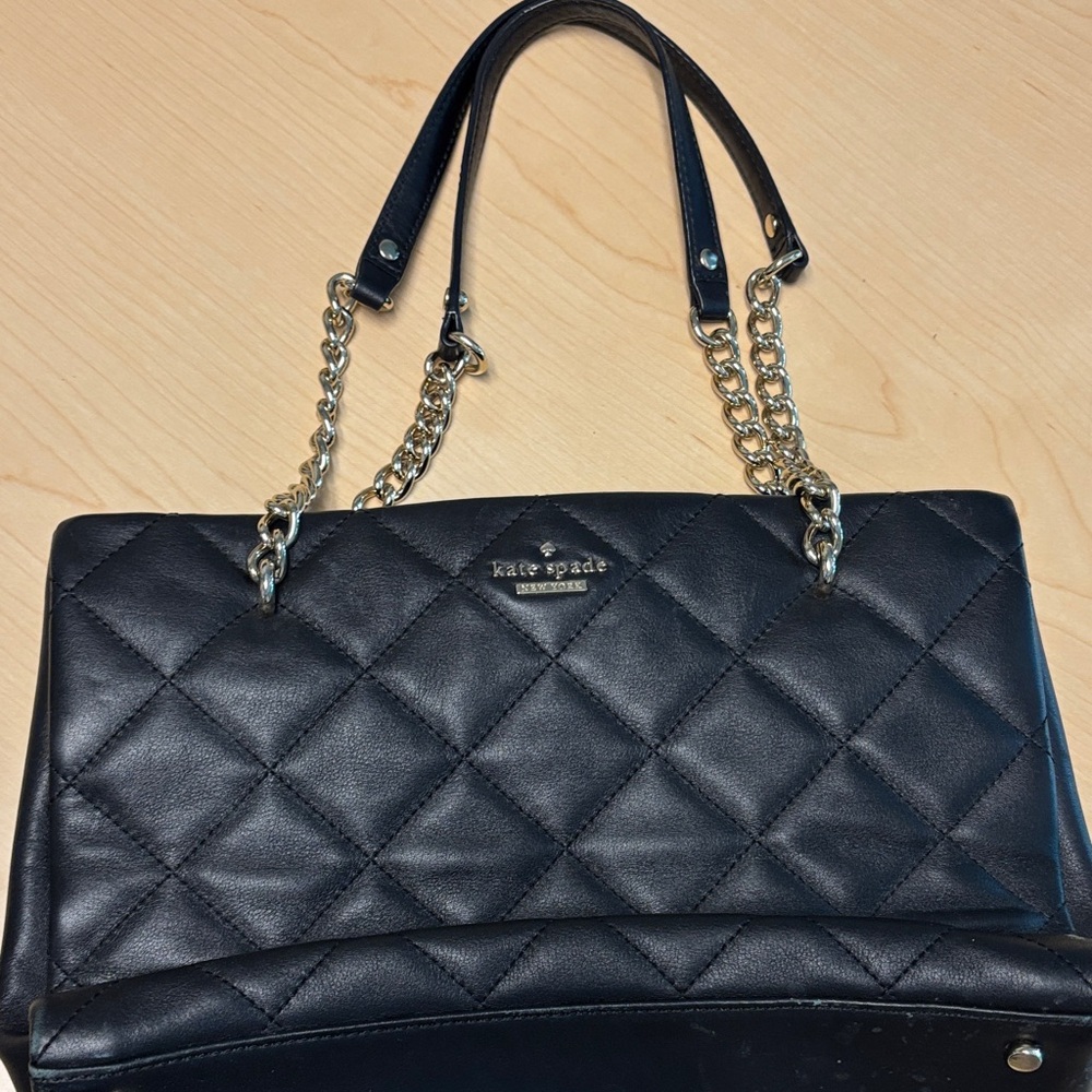 Kate Spade Black Quilted Shoulder Bag with Gold Chains